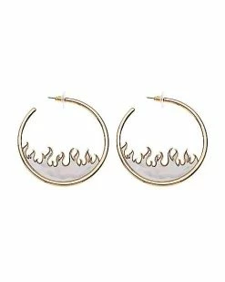 Cheapest 🥰 Iridescent Flame Goldtone Cutout Hoop Earrings ❤️
