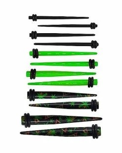 Hot Sale 🤩 Multi-Pack Black and Green Weed Leaf Tapers 6 Pair - 14-4 Gauge 🔔