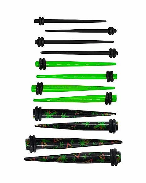 Hot Sale π€© Multi-Pack Black and Green Weed Leaf Tapers 6 Pair - 14-4 Gauge π 3 Hot Sale π€© Multi-Pack Black and Green Weed Leaf Tapers 6 Pair - 14-4 Gauge π