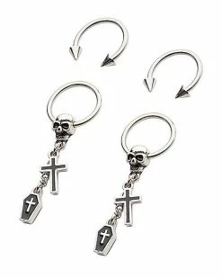 Discount ❤️ Multi-Pack Skeleton Horseshoe Rings and Dangle Captive Rings 4 Pack - 16 Gauge 🔔 -Playboy Shop 03983780 b