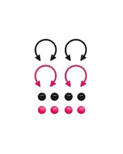Buy ✨ Multi-Pack Black and Pink Horseshoe Rings with Extra Balls - 16 Gauge 🔔 -Playboy Shop 03983905 a