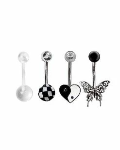 Brand new ⌛ Multi-Pack CZ Assorted Black and White Belly Rings 4 Pack - 14 Gauge 🤩