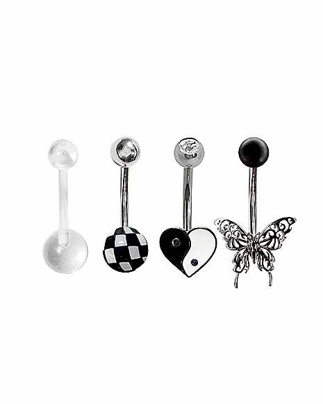 Brand new β Multi-Pack CZ Assorted Black and White Belly Rings 4 Pack - 14 Gauge π€© 3 Brand new β Multi-Pack CZ Assorted Black and White Belly Rings 4 Pack - 14 Gauge π€©