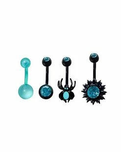 Flash Sale 🛒 Multi-Pack CZ Teal Spider Belly Rings 4 Pack - 14 Gauge 🎁
