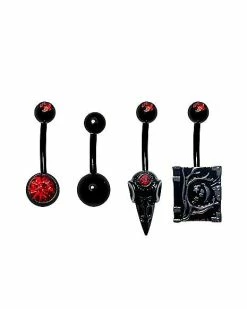 Buy 🔥 Multi-Pack CZ Red and Black Skull and Book Belly Rings 4 Pack - 14 Gauge 😍