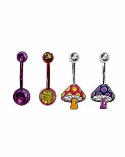 New 🧨 Multi-Pack CZ Red and Purple Mushroom Belly Rings 4 Pack - 14 Gauge ⭐