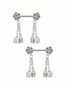 Promo 😀 Flower Butterfly Dangle Nipple Barbells - 14 Gauge 😀