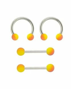 Best deal 😀 Multi-Pack Orange and Yellow Horseshoe Rings and Nipple Barbells 2 Pair - 14 Gauge 🔥