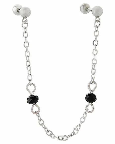 New ⭐ Silvertone and Black Gem Chain Cartilage Earring - 16 Gaug ✨ 3 New ⭐ Silvertone and Black Gem Chain Cartilage Earring - 16 Gaug ✨
