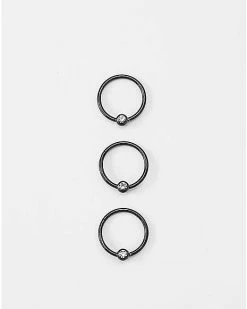 Flash Sale 🌟 Multi-Pack Round CZ Black Hinged Hoop Nose Rings 3 Pack - 18 Gauge 👍