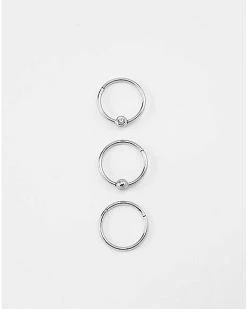 Buy 🔥 Multi-Pack CZ Silvertone Hinged Hoop Rings 3 Pack - 18 Gauge 👍