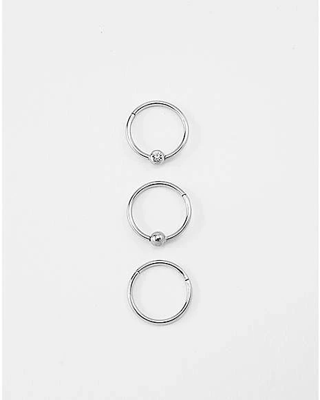 Buy π₯ Multi-Pack CZ Silvertone Hinged Hoop Rings 3 Pack - 18 Gauge π 3 Buy π₯ Multi-Pack CZ Silvertone Hinged Hoop Rings 3 Pack - 18 Gauge π
