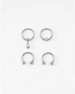 Wholesale 🤩 Multi-Pack CZ Horseshoe Rings and Dangle Captive Rings 4 Pack - 16 Gauge 🔥