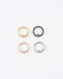 Best deal ⌛ Multi-Pack CZ Goldtone Black Rose Goldtone Silvertone Titanium Captive Rings 4 Pack - 16 Gauge 👏