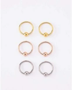 Outlet 🔥 Multi-Pack Goldtone Rose Goldtone Silvertone Captive Rings 3 Pair - 16 Gauge 😍