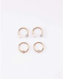 Coupon 🛒 Multi-Pack Pave CZ Moon Horseshoe Rings and Captive Rings 2 Pair - 16 Gauge 👏