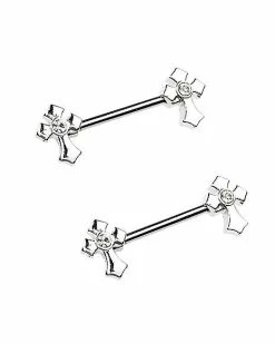Cheap β CZ Silvertone Cross Nipple Barbells - 14 Gauge π 7 Cheap β CZ Silvertone Cross Nipple Barbells - 14 Gauge π -Playboy Shop 03984556 b