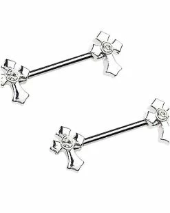 Cheap β CZ Silvertone Cross Nipple Barbells - 14 Gauge π 8 Cheap β CZ Silvertone Cross Nipple Barbells - 14 Gauge π -Playboy Shop 03984556 c