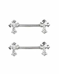Cheap β CZ Silvertone Cross Nipple Barbells - 14 Gauge π 9 Cheap β CZ Silvertone Cross Nipple Barbells - 14 Gauge π -Playboy Shop 03984556 d