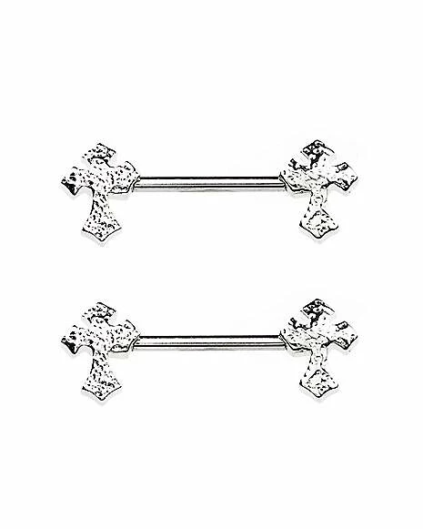 Cheap β CZ Silvertone Cross Nipple Barbells - 14 Gauge π 6 Cheap β CZ Silvertone Cross Nipple Barbells - 14 Gauge π - Image 4
