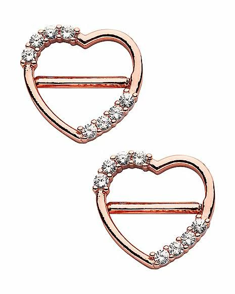 Best Sale ⨠Goldtone CZ Heart Nipple Shields - 14 Gauge 𧨠4 Best Sale ⨠Goldtone CZ Heart Nipple Shields - 14 Gauge 𧨠- Image 2