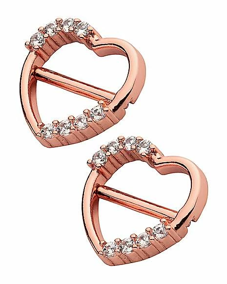 Best Sale ⨠Goldtone CZ Heart Nipple Shields - 14 Gauge 𧨠5 Best Sale ⨠Goldtone CZ Heart Nipple Shields - 14 Gauge 𧨠- Image 3