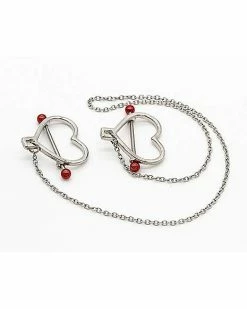 Outlet 🌟 Silvertone and Red Heart Chain Nipple Shields - 14 Gauge ⭐ -Playboy Shop 03984788 c