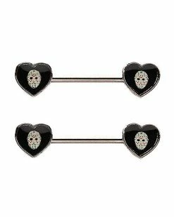 Outlet 🤩 Heart Jason Voorhees Mask Nipple Barbells 14 Gauge - Friday the 13th ✔️