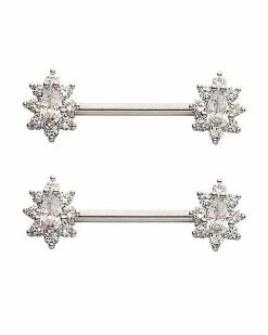 Promo 👏 Flower CZ Nipple Barbells 1 Pair - 14 Gauge 👍 -Playboy Shop 03984853 a