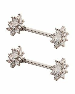 Promo 👏 Flower CZ Nipple Barbells 1 Pair - 14 Gauge 👍 -Playboy Shop 03984853 b