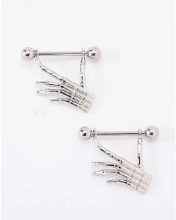 Best Sale 🤩 Skeleton Hand Nipple Barbells - 14 Gauge 🤩