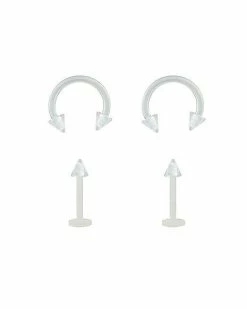 Flash Sale 💯 Multi-Pack Spiked Acrylic Horseshoes and Labret Lip Rings 2 Pair - 16 Gauge 👍