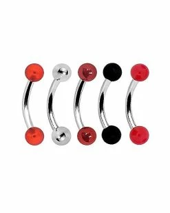 Outlet 👍 Multi-Pack Red Silver and Black Curved Barbells 5 Pack - 16 Gauge 👏