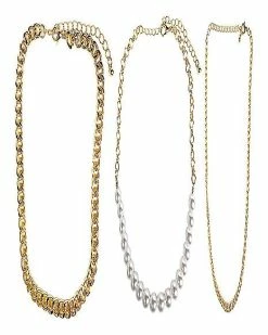 Wholesale 🥰 Goldtone and Pearl-Effect Chain Choker Necklaces - 3 Pack ⌛ -Playboy Shop 03985215 b