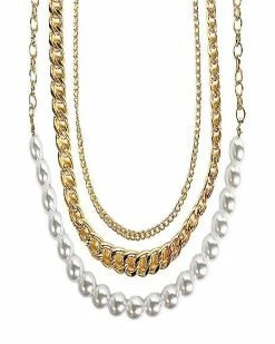 Wholesale 🥰 Goldtone and Pearl-Effect Chain Choker Necklaces - 3 Pack ⌛ -Playboy Shop 03985215 c