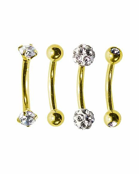 Brand new π Multi-Pack Pave CZ Goldplated Curved Barbells 4 Pack - 16 Gauge π 3 Brand new π Multi-Pack Pave CZ Goldplated Curved Barbells 4 Pack - 16 Gauge π