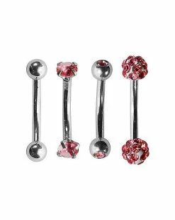 Cheap 🧨 Multi-Pack Red Pave CZ Curved Barbells 4 Pack - 16 Gauge ✔️