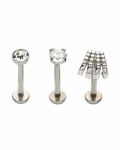 Promo ✨ Multi-Pack CZ Silvertone Round and Cuff Cartilage Earrings 3 Pack - 18 Gauge 😉