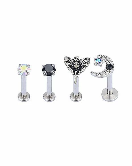 Discount π― Multi-Pack CZ Moth Moon and Star Labret Lip Rings 4 Pack - 16 Gauge π 3 Discount π― Multi-Pack CZ Moth Moon and Star Labret Lip Rings 4 Pack - 16 Gauge π
