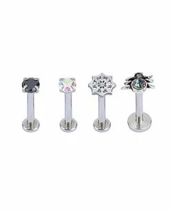 Coupon 🔥 Multi-Pack CZ Spider and Web Labret Lip Rings 4 Pack - 16 Gauge ✔️