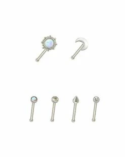 Wholesale 💯 Multi-Pack CZ Opal-Effect Moon Nose Pins 6 Pack - 20 Gauge 👏 -Playboy Shop 03985454 b
