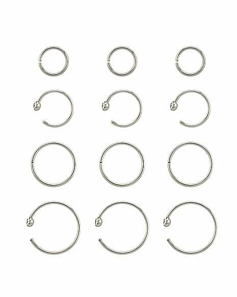 Buy β Multi-Pack CZ Silvertone Hoop Nose Rings 12 Pack - 20 Gauge π 3 Buy β Multi-Pack CZ Silvertone Hoop Nose Rings 12 Pack - 20 Gauge π