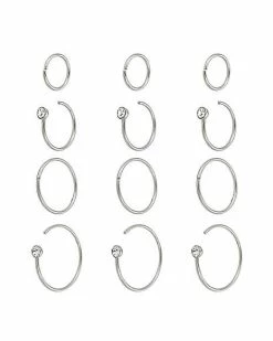 Buy β Multi-Pack CZ Silvertone Hoop Nose Rings 12 Pack - 20 Gauge π 5 Buy β Multi-Pack CZ Silvertone Hoop Nose Rings 12 Pack - 20 Gauge π -Playboy Shop 03985470 b