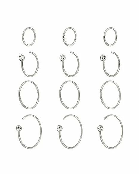 Buy β Multi-Pack CZ Silvertone Hoop Nose Rings 12 Pack - 20 Gauge π 4 Buy β Multi-Pack CZ Silvertone Hoop Nose Rings 12 Pack - 20 Gauge π - Image 2