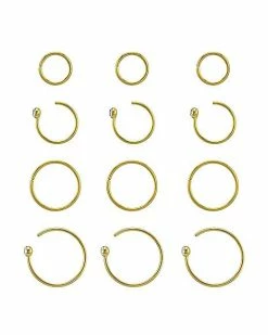 Outlet ✔️ Multi-Pack CZ Goldtone Hoop Nose Rings 12 Pack - 20 Gauge 💯