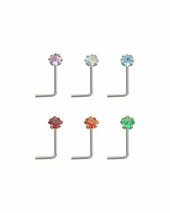Brand new 🛒 Multi-Pack Colored CZ L-Bend Nose Rings 6 Pack - 20 Gauge 👏 -Playboy Shop 03985504 a