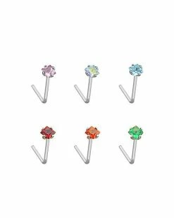 Brand new 🛒 Multi-Pack Colored CZ L-Bend Nose Rings 6 Pack - 20 Gauge 👏 -Playboy Shop 03985504 b