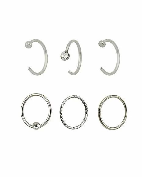 Cheap π Multi-Pack CZ Twist Hoop Nose Rings and Half Hoop Nose Rings 6 Pack - 20 Gauge π 3 Cheap π Multi-Pack CZ Twist Hoop Nose Rings and Half Hoop Nose Rings 6 Pack - 20 Gauge π