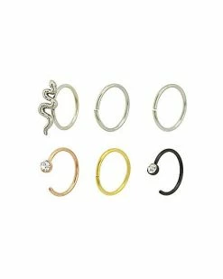 New 😉 Multi-Pack CZ Assorted Hoop Nose Rings 6 Pack - 20 Gauge 👍 -Playboy Shop 03985520 b