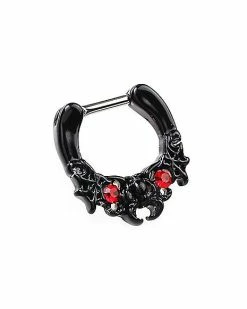 Discount 👍 Red CZ Black Spider Web Clicker Septum Ring - 16 Gauge 😍 -Playboy Shop 03985603 c